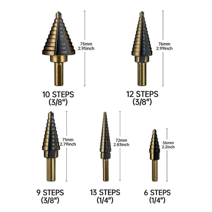 Heavy Duty Bit -Set Of 5 Step Drill Bit For Metal Sheet