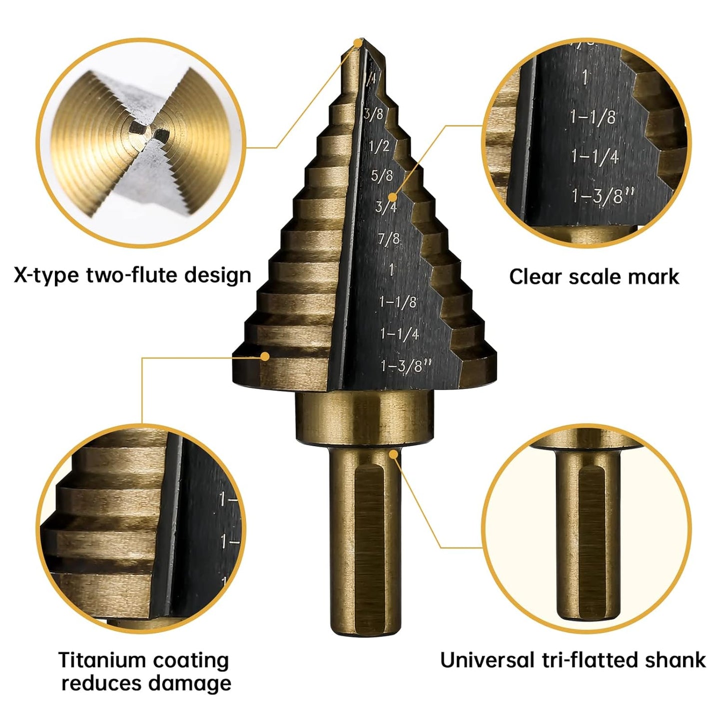 Heavy Duty Bit -Set Of 5 Step Drill Bit For Metal Sheet